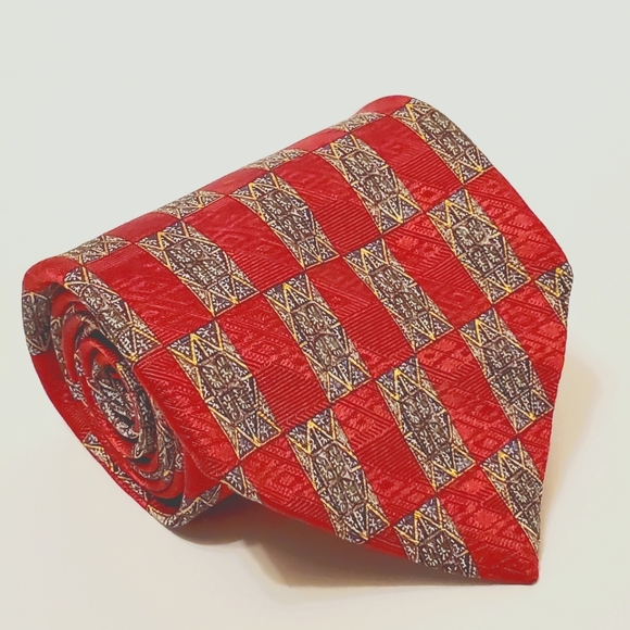 Givenchy Monsieur Necktie Red Geometric Pattern Silk Neck Tie 58x4" - Picture 1 of 5